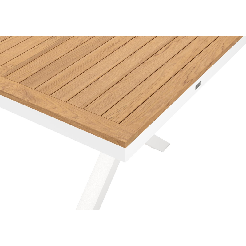 Reza rechthoekige tuinset in wit aluminium en teak natural finish met 10 Madura tuinstoelen