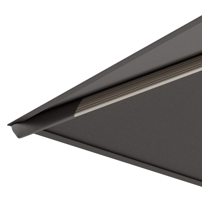 Rufina zweefparasol met tiltfunctie in beige aluminium en Natte Nature Grey All Weather Sunbrella® Luxe parasoldoek - L1 300 x L2 300 cm met parasolvoet Minore 260 kg met wielen