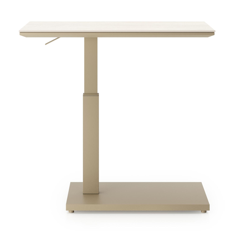 Cirello pop-up bijzettafel rechthoekig in beige aluminium en volkeramiek Travertino Bianco - L 69.5 x B 50 x H 66 cm