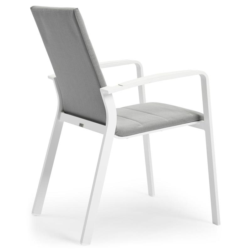 Lioni stapelbare tuinstoel in wit aluminium en grijs luxe comfort textilene