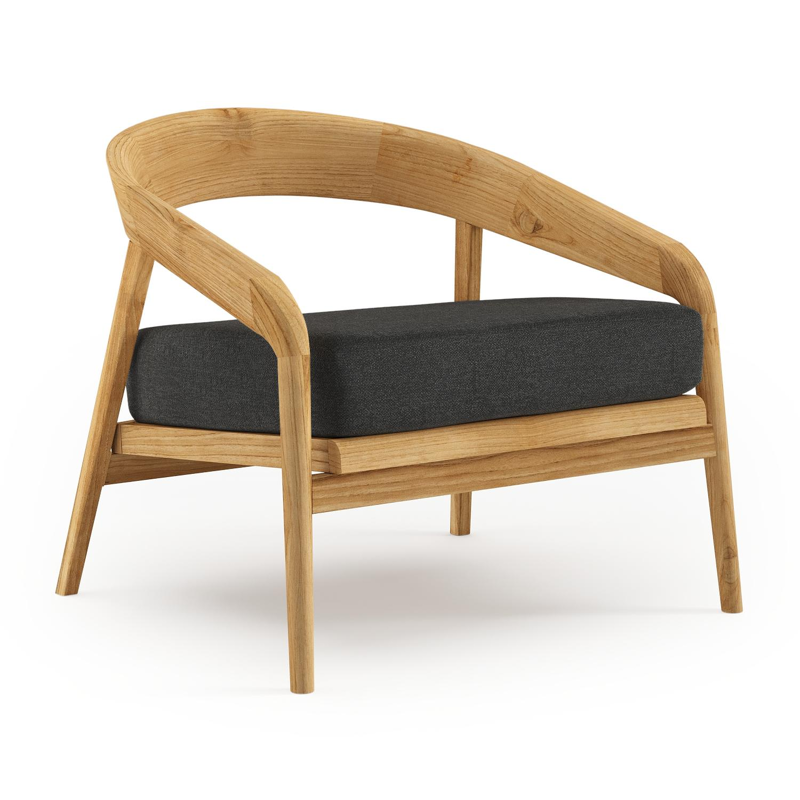 Lacrima loungestoel in teak met chartres sooty all weather Sunbrella® luxe kussen