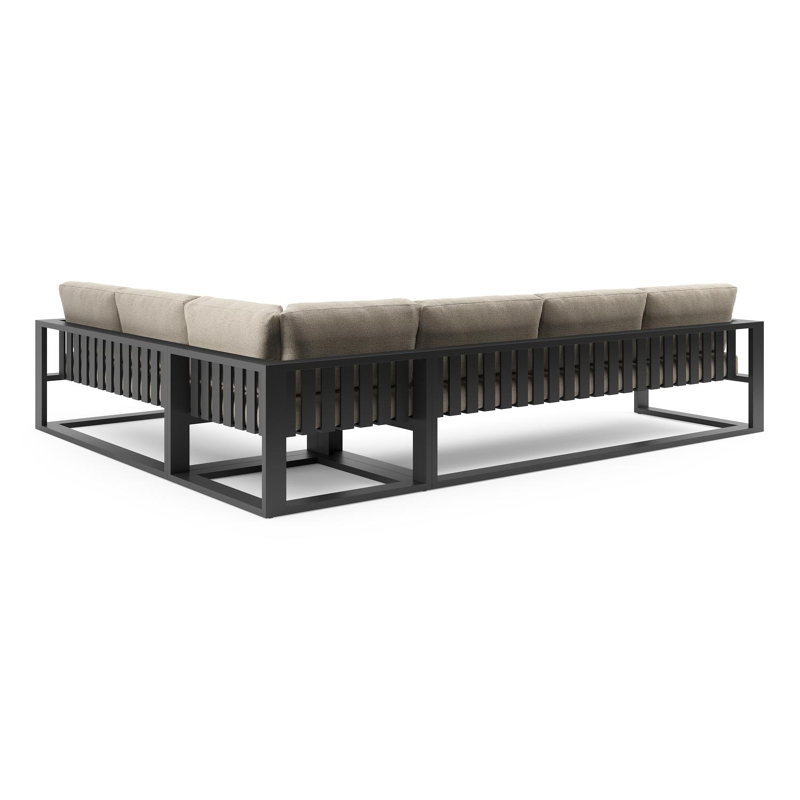 Salon de jardin d'angle Verato en aluminium noir et coussins en all weather cosytica marbella beige