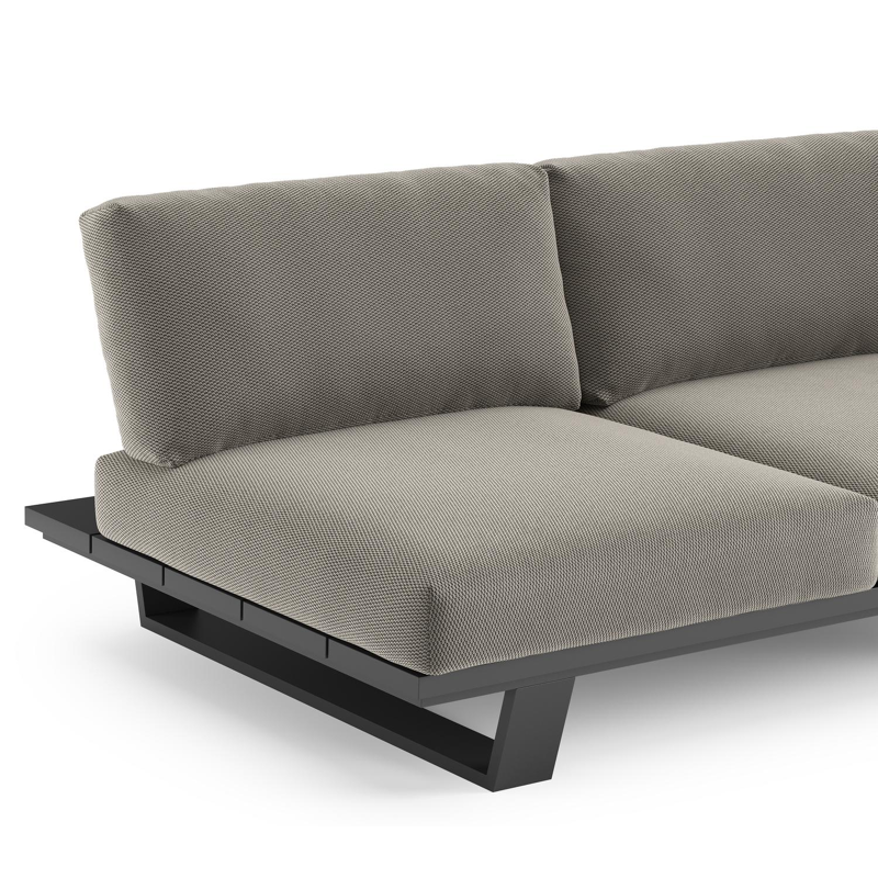 Pagino loungebank in zwart aluminium met lopi charcoal all weather sunbrella® luxe kussen