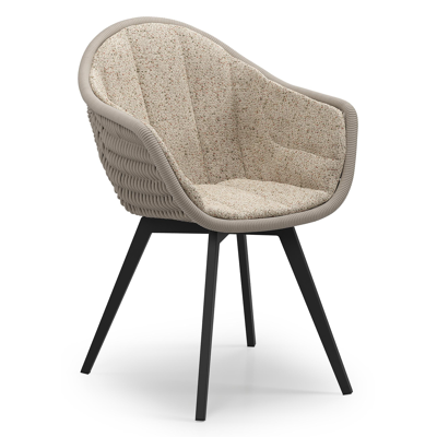 Pagino tuinstoel in zwart aluminium en beige verticaal geweven ronde rope met zitkussen in All Weather Cosytica Bora Jungle