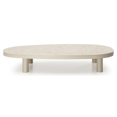 Donato loungetafel organisch in beige aluminium en volkeramiek Retrostone - L 151 x B 90 x H 24.5 cm
