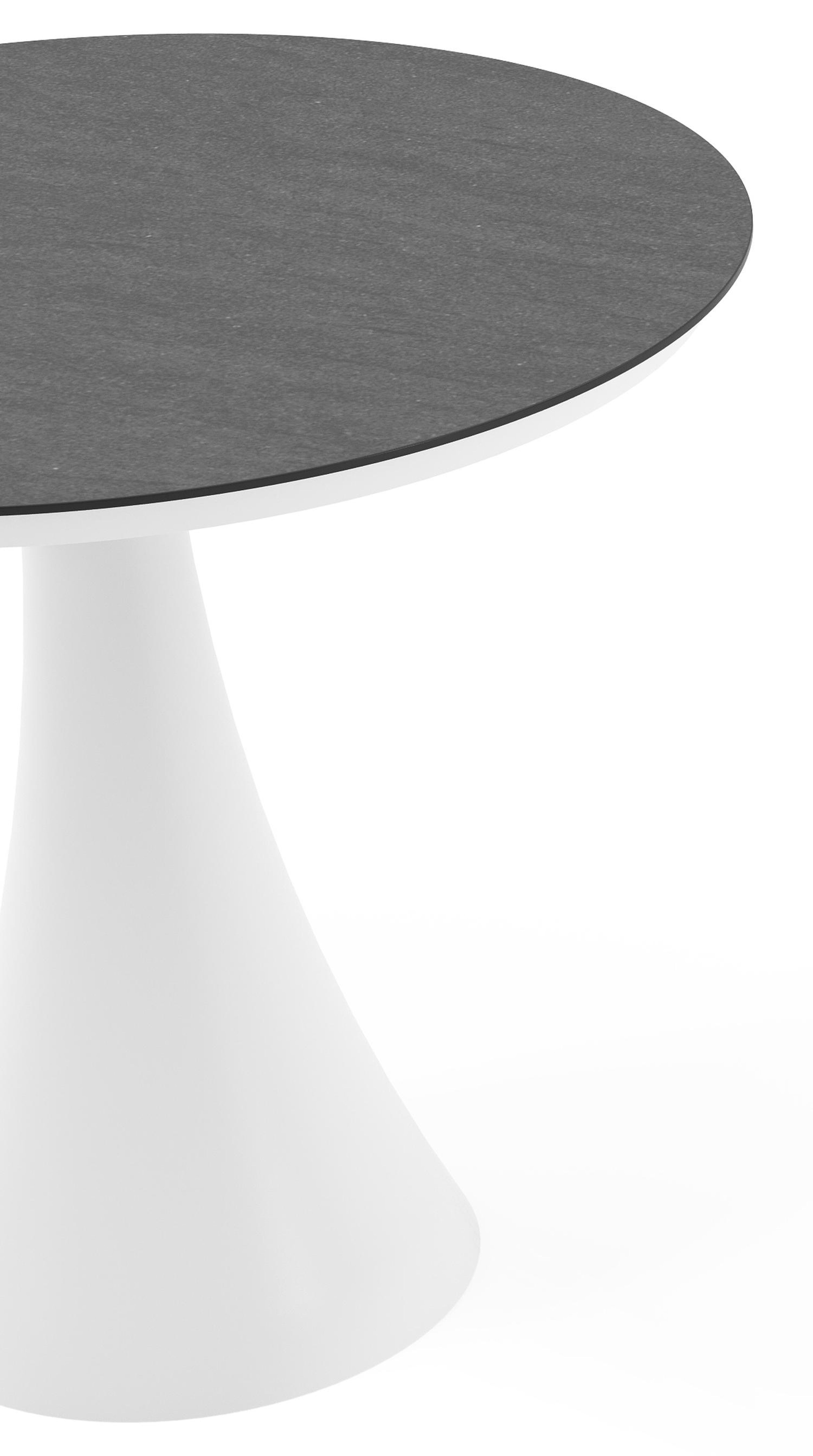 Table de jardin Fano ronde en aluminium blanc et céramique pleine Basalt Black - Diam. 85 x Haut. 75 cm