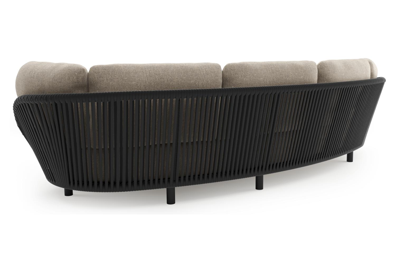 Lupino loungeset in zwart aluminium en zwart verticaal geweven luxe vlakke brede rope met chartres pewter all weather sunbrella® luxe kussen