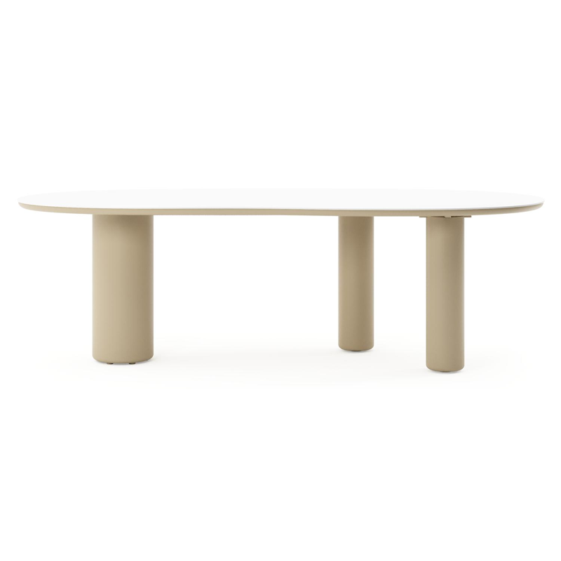 Amico tuintafel organisch in beige aluminium en volkeramiek Arctic White - L 240 x B 110 x H 73.5 cm