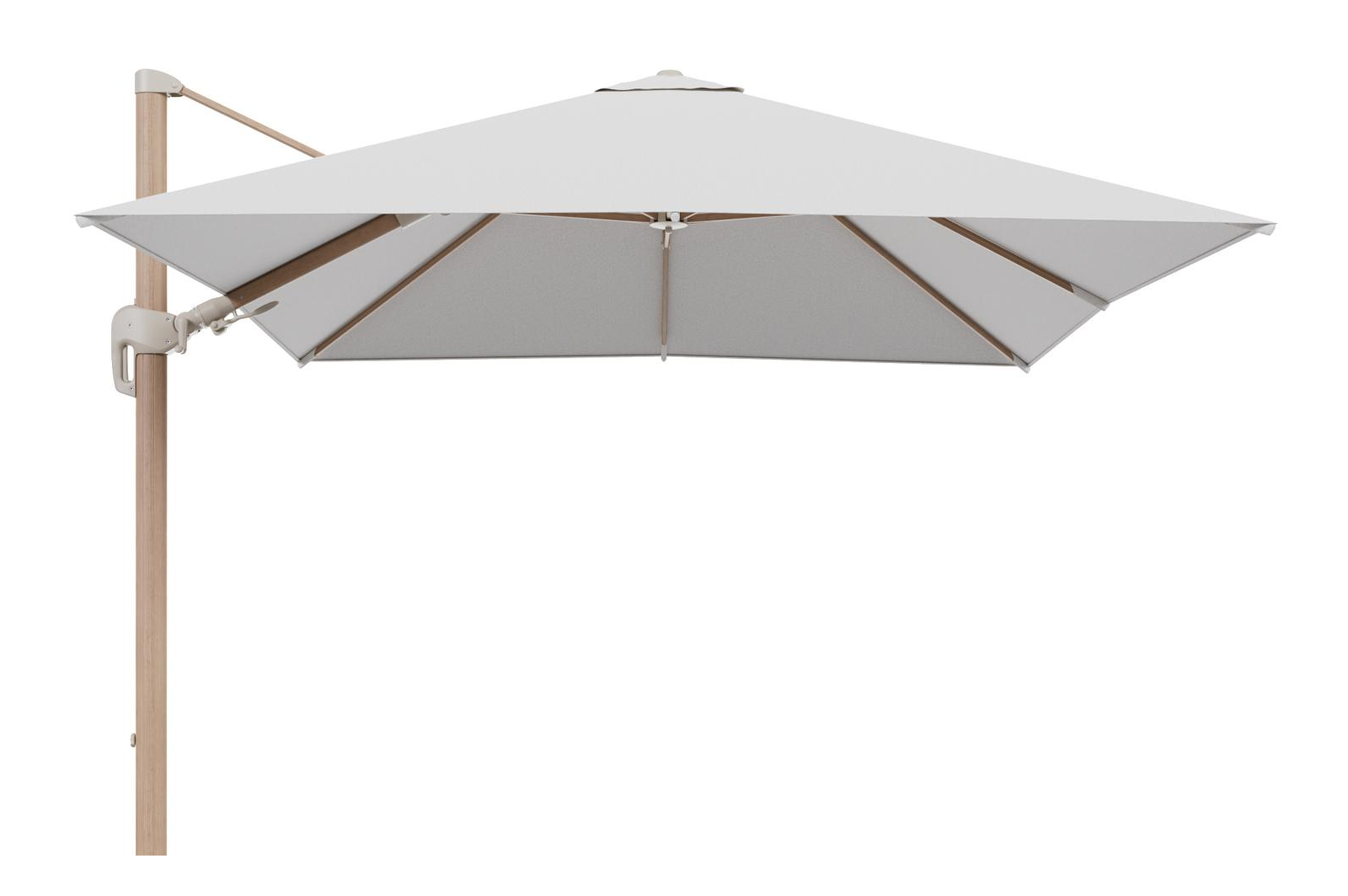 Parasol pendant Rufina avec fonction tilt en aluminium aspect de bois et toile de parasol en All Weather Solica Ego Birch  - Lg.1 300 x Lg.2 300 cm (sans pied de parasol