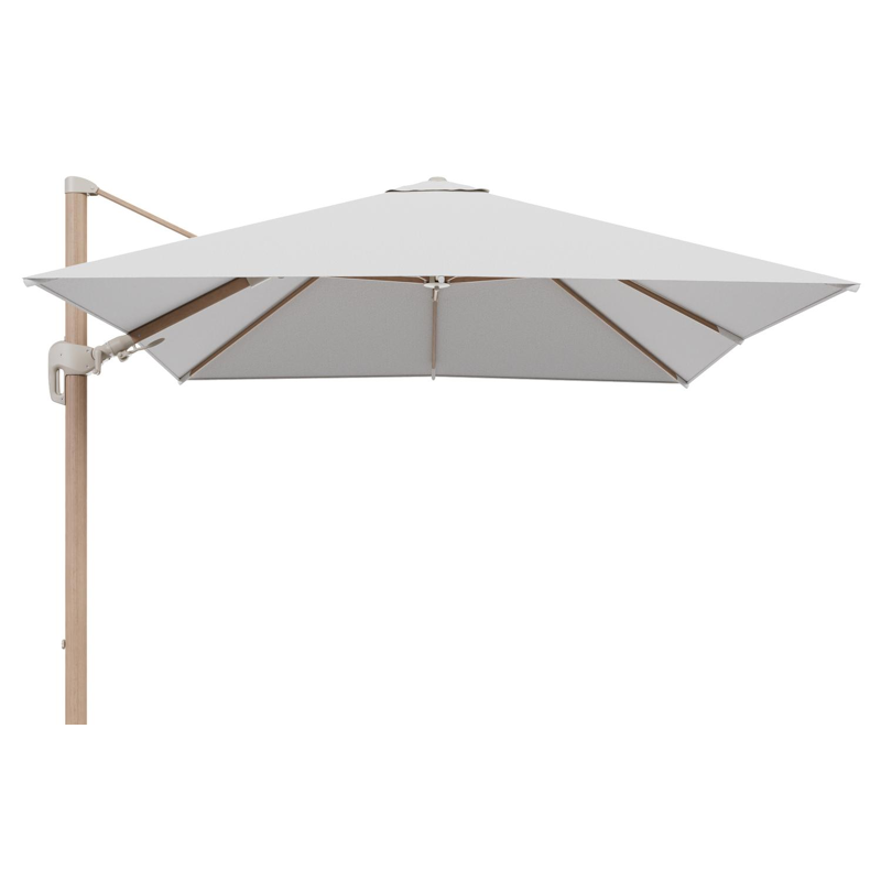 Parasol pendant Rufina avec fonction tilt en aluminium aspect de bois et toile de parasol en All Weather Solica Ego Birch  - Lg.1 300 x Lg.2 300 cm (sans pied de parasol