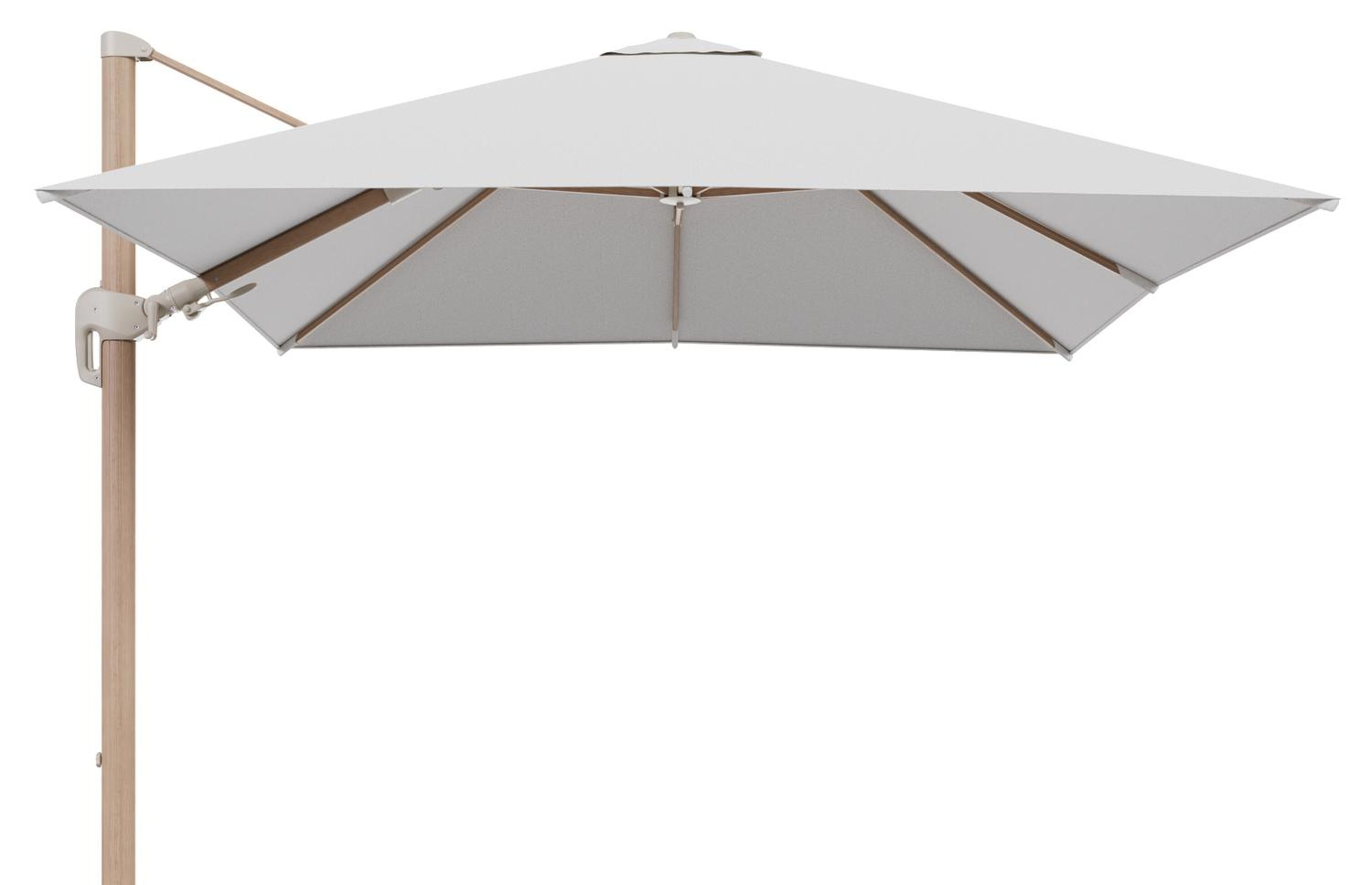 Parasol pendant Rufina avec fonction tilt en aluminium aspect de bois et toile de parasol en All Weather Solica Ego Birch  - Lg.1 300 x Lg.2 300 cm (sans pied de parasol