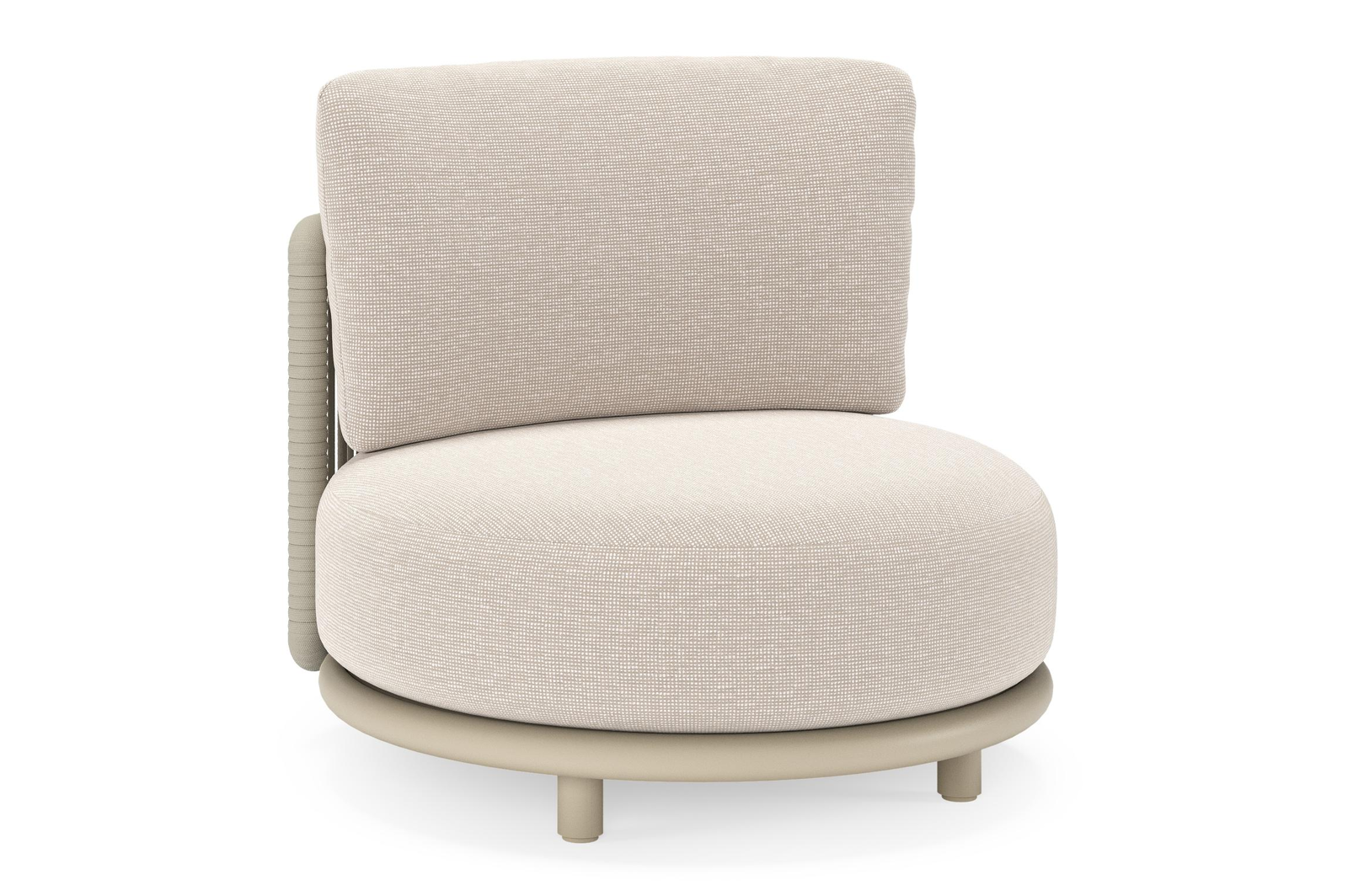 Lomano loungestoel in beige aluminium en beige verticaal geweven luxe vlakke rope met Slow Farafra all weather sunbrella® luxe