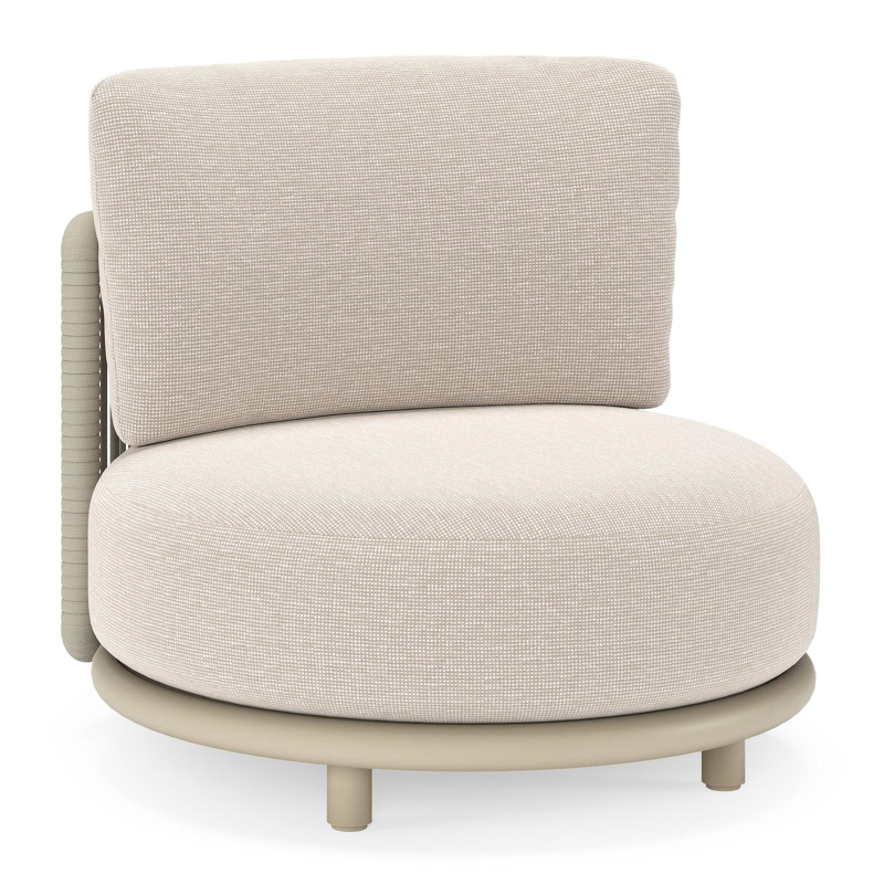 Lomano loungestoel in beige aluminium en beige verticaal geweven luxe vlakke rope met Slow Farafra all weather sunbrella® luxe