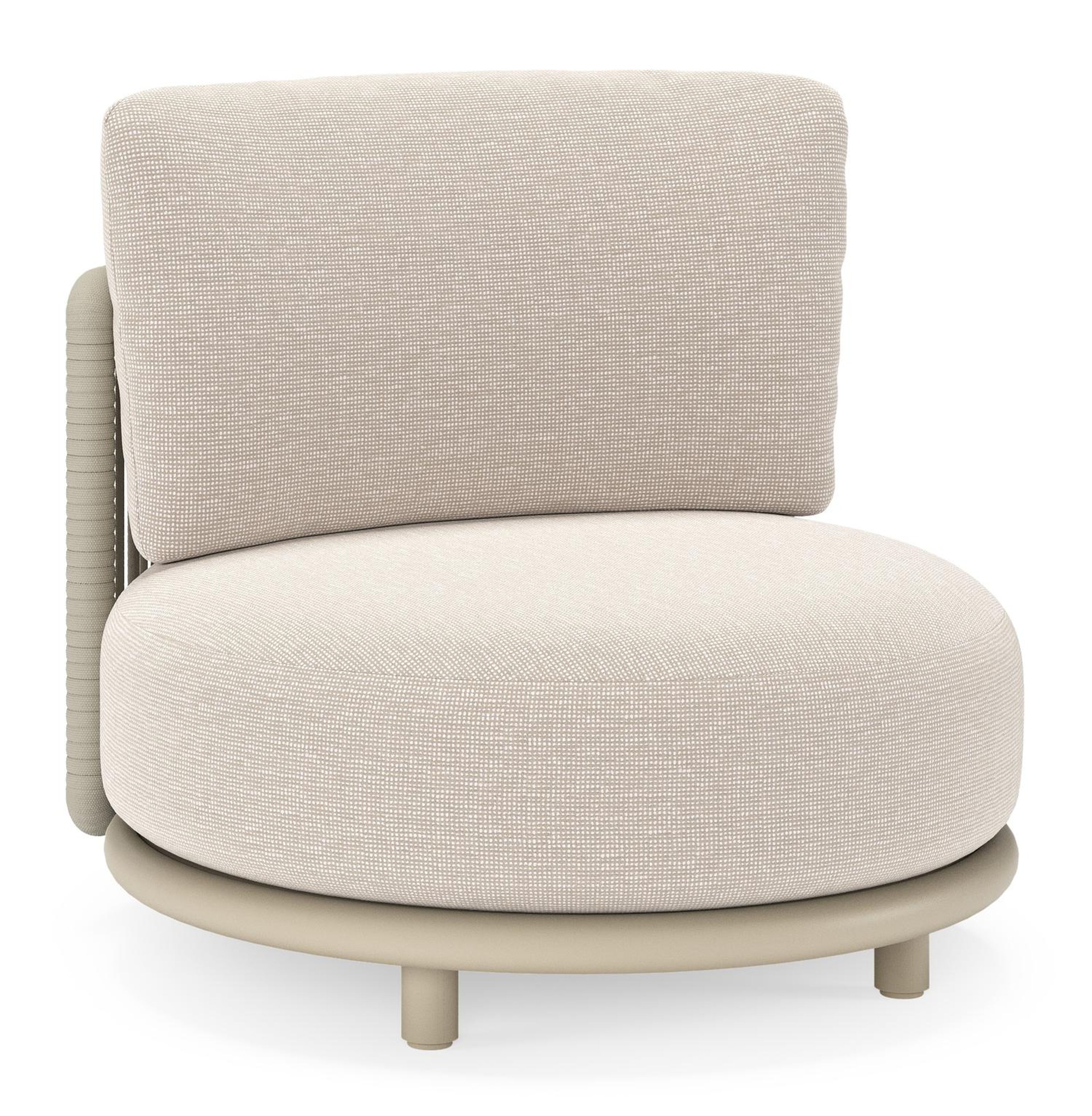 Lomano loungestoel in beige aluminium en beige verticaal geweven luxe vlakke rope met Slow Farafra all weather sunbrella® luxe