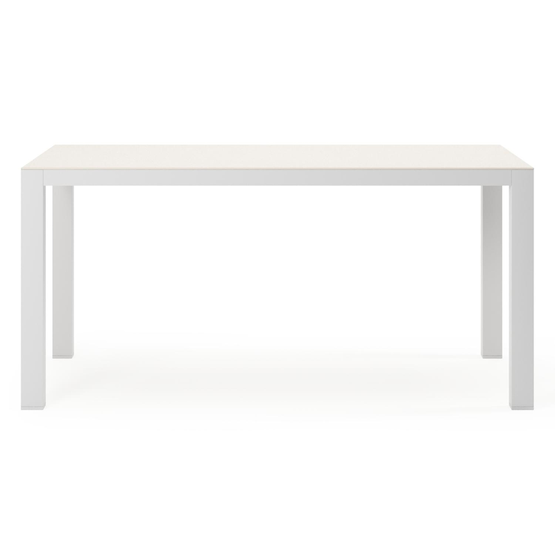 Varese rechthoekige tuinset in wit aluminium en sintered stone crema minerale met 4 Calobra tuinstoelen