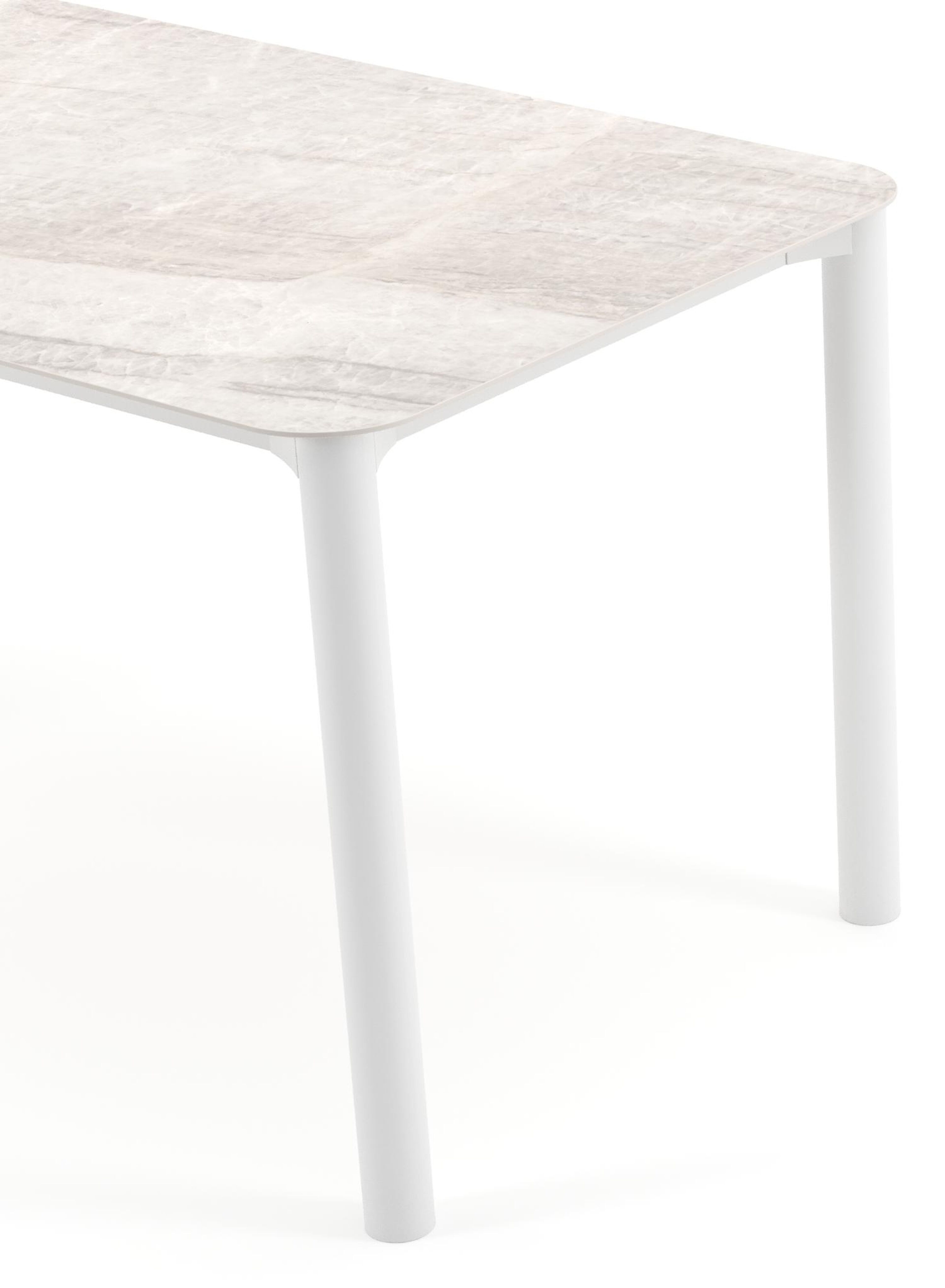 Orso tuintafel rechthoekig afgerond in wit aluminium en volkeramiek Taj Mahal - L 140 x B 80 x H 75 cm