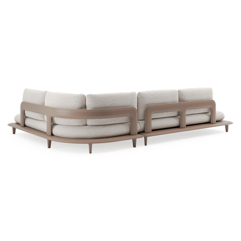 Salon de jardin d'angle Bomero en aluminium taupe et coussins en all weather sunbrella® luxe tundra sand