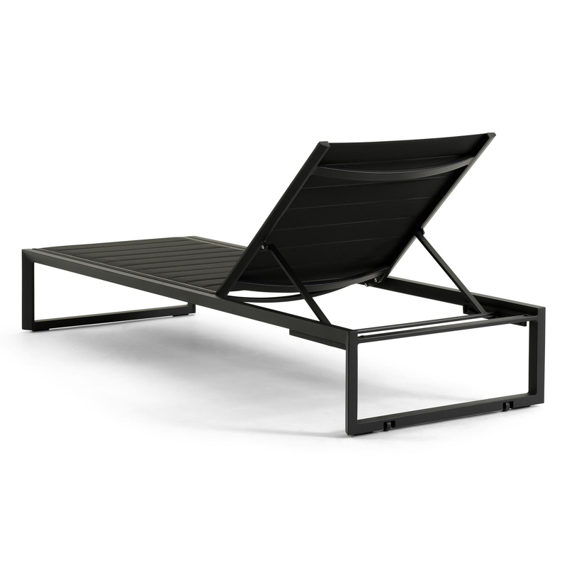 Chaise longue réglable Cirello en aluminium noir avec textilène confort noir