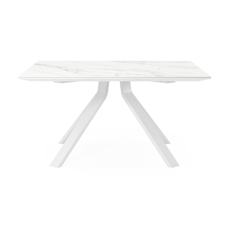 Cesano tuintafel vierkant in wit aluminium en volkeramiek calacatta - L 148 x B 148 x H 75 cm