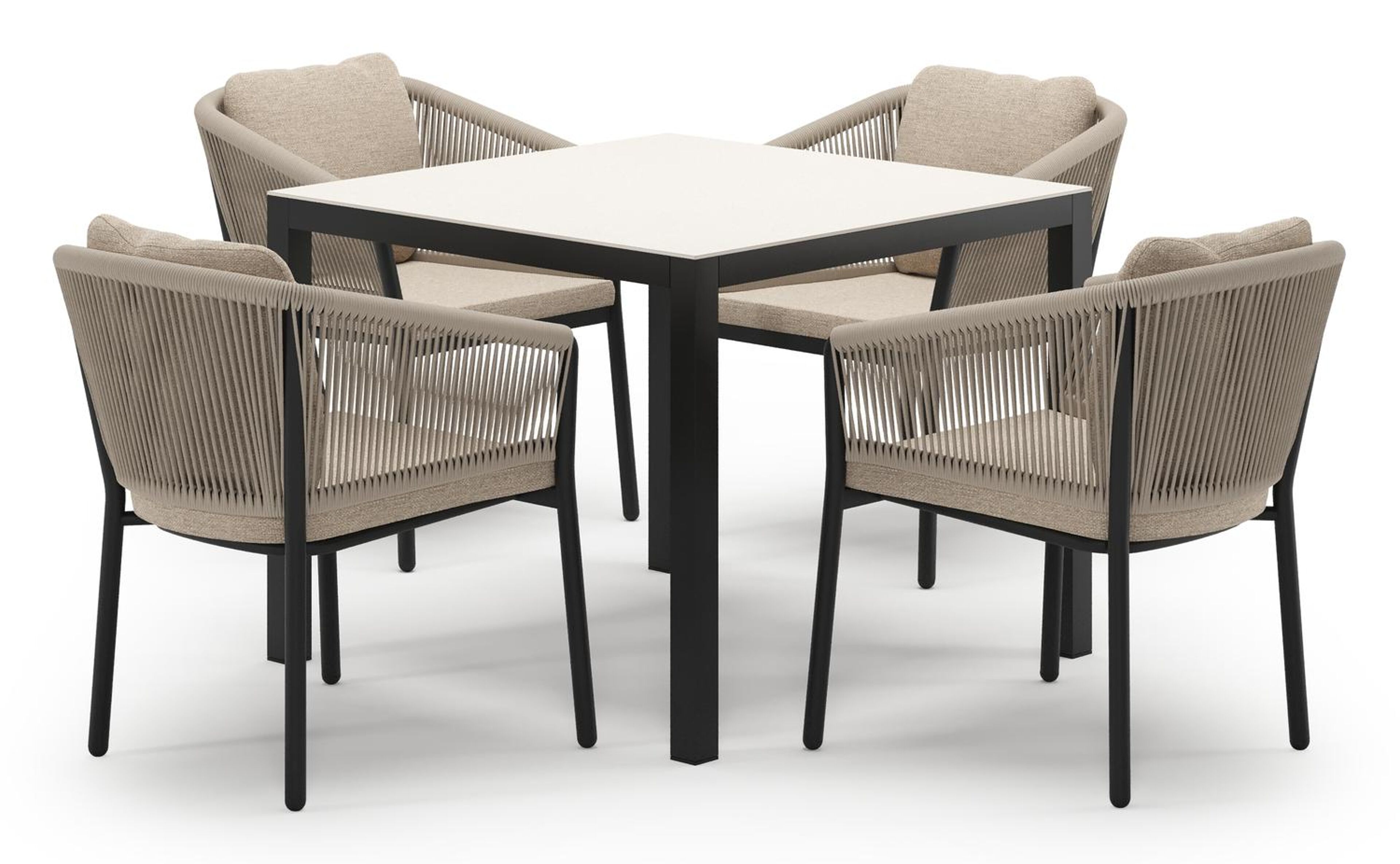 Feltro tuinset in zwart aluminium en crema minerale sintered stone met 4 Gerona tuinstoelen