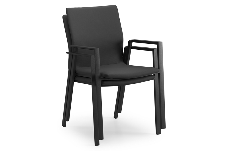 Pamplona ronde tuinset in zwart aluminium en teak naturel met 6 Madura tuinstoelen