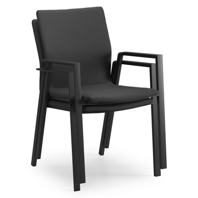 Madura stapelbare tuinstoel in zwart aluminium en zwart comfort textilene