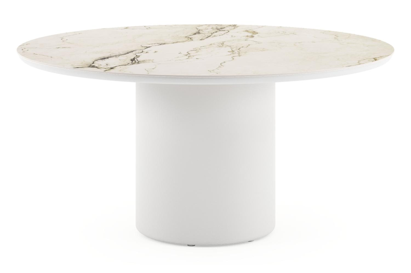 Amico tuintafel rond in wit aluminium en volkeramiek Colorado Dunes - Dia. 148 x H 73.5 cm