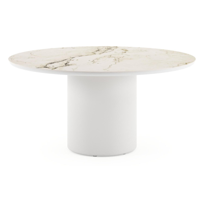 Amico tuintafel rond in wit aluminium en volkeramiek Colorado Dunes - Dia. 148 x H 73.5 cm