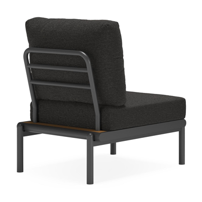 Set van 2 Pulo loungestoelen in zwart aluminium en polywood met zwart Weather+ Softtouch kussen