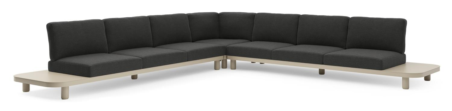 Donato loungehoek in beige aluminium met chartres sooty all weather sunbrella® luxe kussen