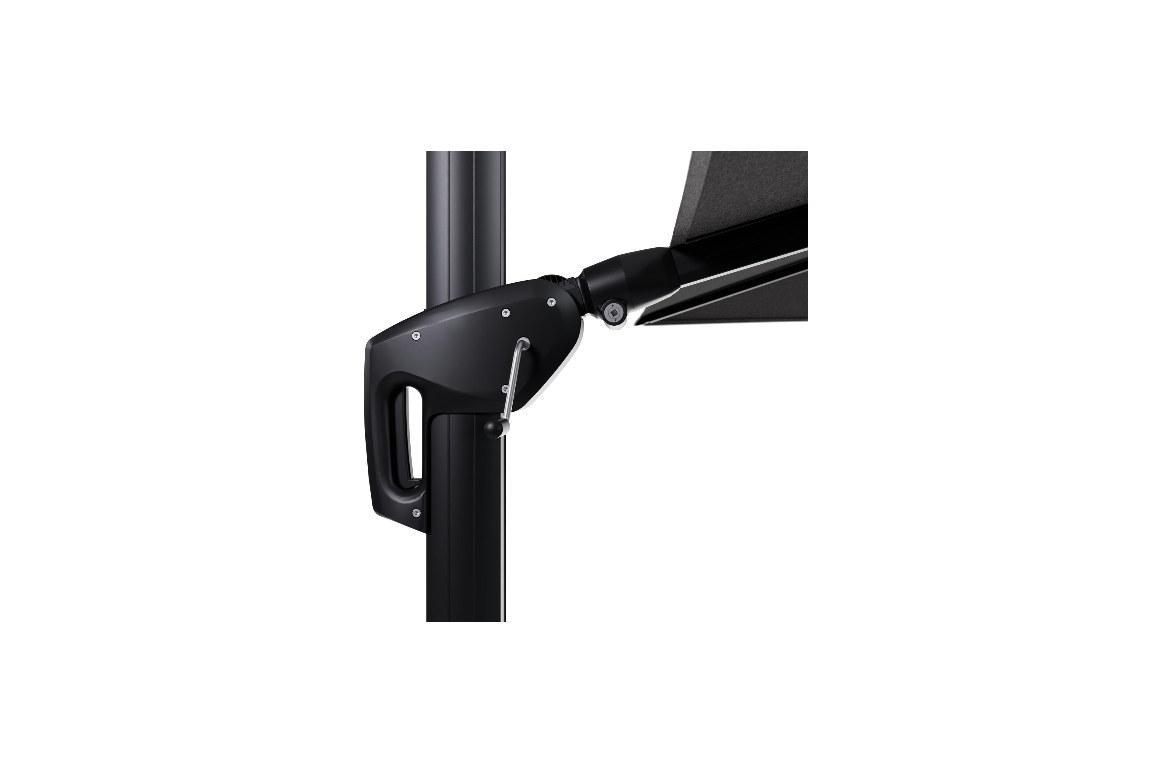 Minore zweefparasol met tiltfunctie in zwart aluminium met chartres drizzle all weather sunbrella® luxe parasoldoek - L1 280 x L2 370 cm (zonder voet)