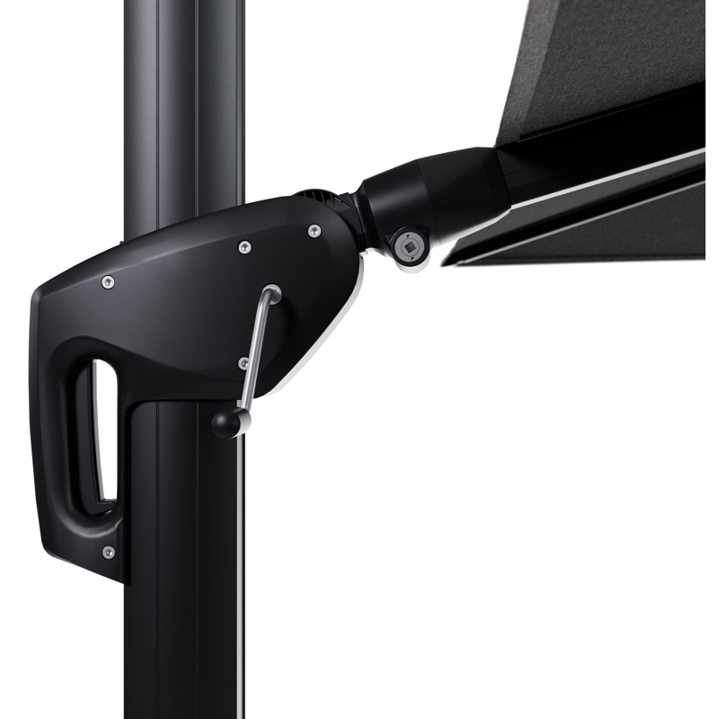 Parasol pendant Minore avec fonction tilt en aluminium noir avec toile de parasol en all weather sunbrella® luxe chartres drizzle - Lg.1 280 Lg.2 370 cm (sans pied de parasol)