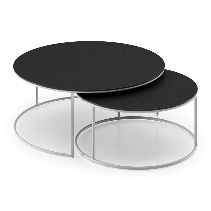 Fano set van 2 loungetafels rond in wit aluminium en volkeramiek Nero Black - Dia. 85/65 x H 35/30 cm