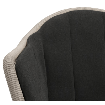 Pagino tuinstoel in wit aluminium en beige verticaal geweven ronde rope met zitkussen in All Weather Sunbrella® Luxe Natte Sooty