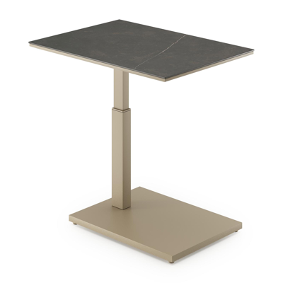 Cirello pop-up bijzettafel rechthoekig in beige aluminium en volkeramiek Calatorao - L 69.5 x B 50 x H 66 cm