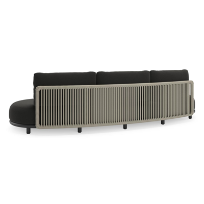 Lomano loungebank in zwart aluminium en beige verticaal geweven luxe vlakke rope met Natte Sooty all weather sunbrella® luxe