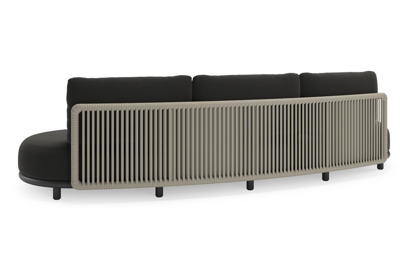 Lomano loungebank in zwart aluminium en beige verticaal geweven luxe vlakke rope met Natte Sooty all weather sunbrella® luxe