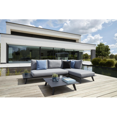 Puglia loungehoek in zwart aluminium met grijs weather+ softtouch kussens