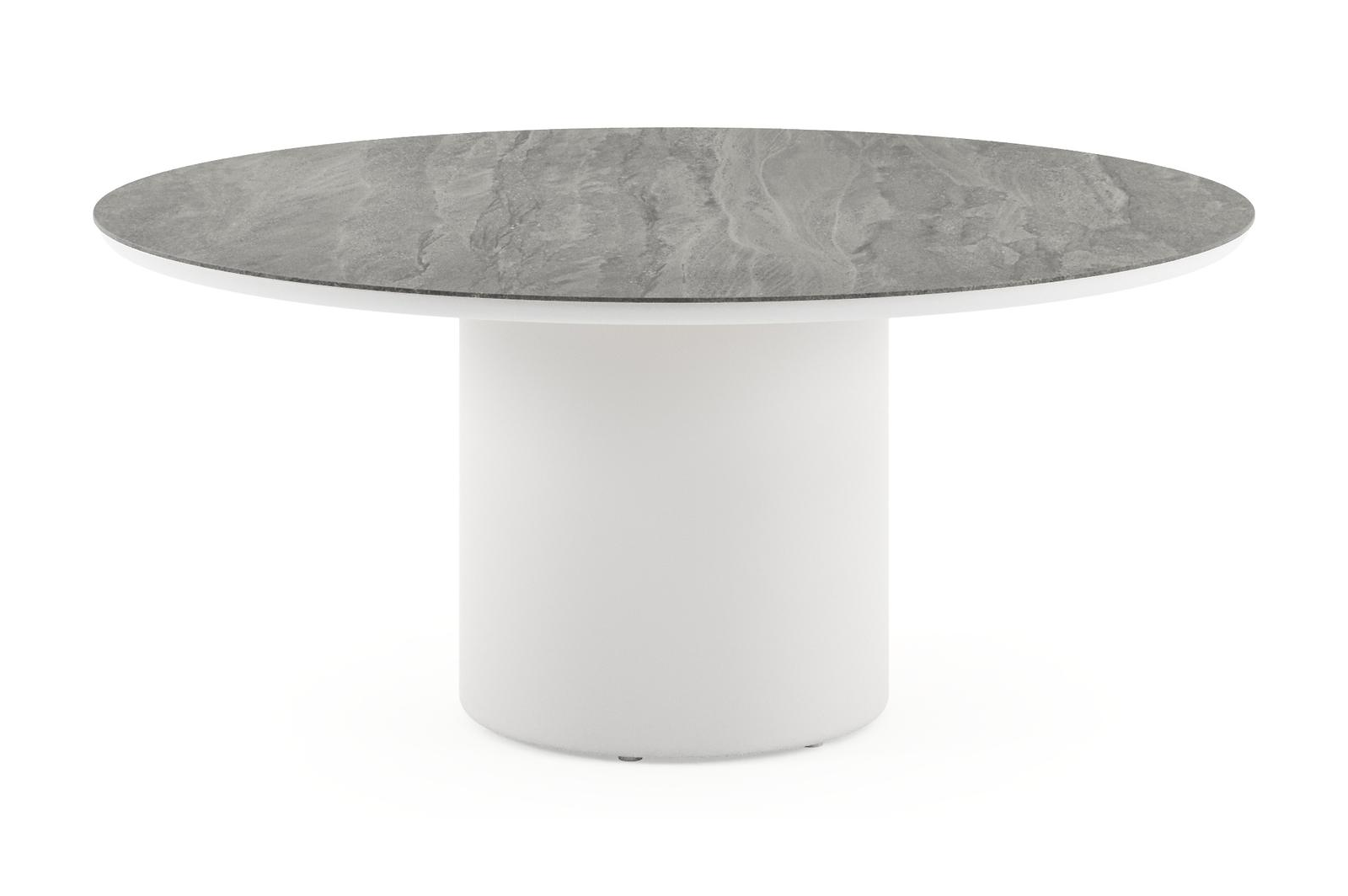 Amico low dining tuintafel rond in wit aluminium en volkeramiek Aspen Grey - Dia. 148 x H 61 cm