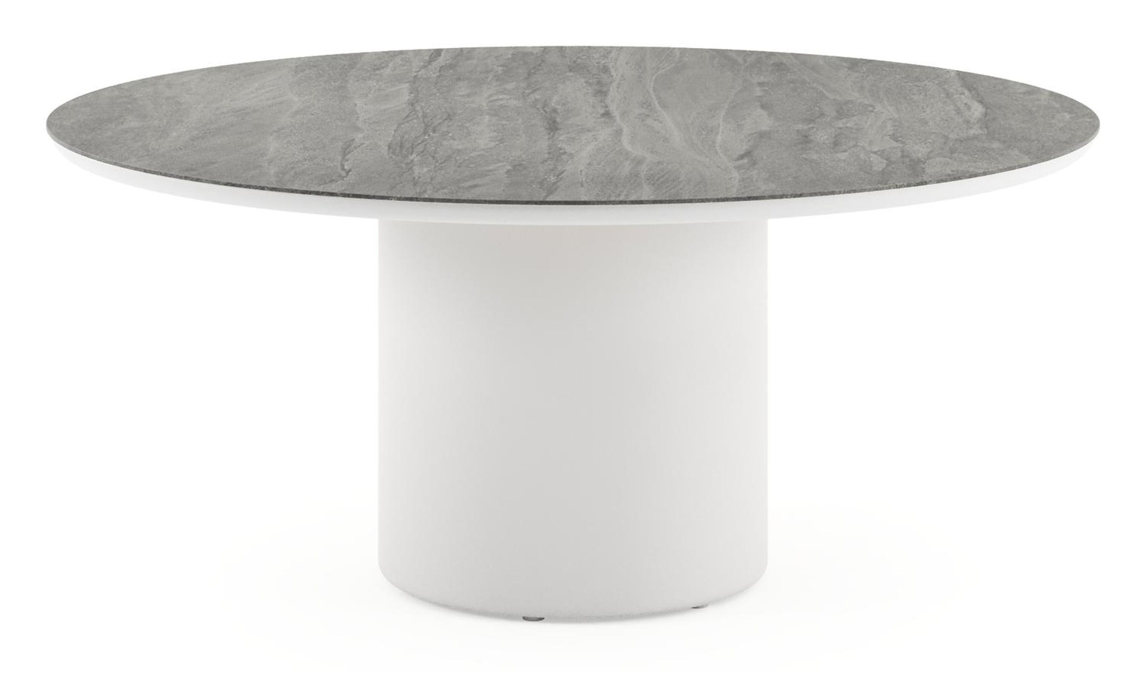 Amico low dining tuintafel rond in wit aluminium en volkeramiek Aspen Grey - Dia. 148 x H 61 cm