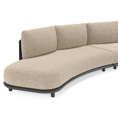 Lomano loungebank in zwart aluminium en beige verticaal geweven luxe vlakke rope met bora jungle all weather cosytica kussen