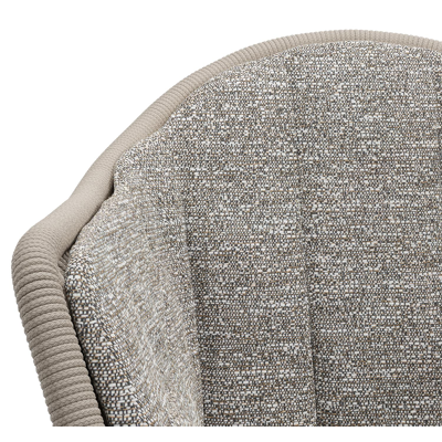 Pagino tuinstoel in zwart aluminium en beige verticaal geweven ronde rope met zitkussen in All Weather Sunbrella® Luxe Tundra Pepper