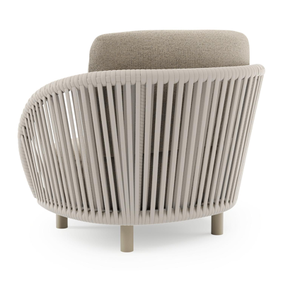 Fauteuil de jardin Lupino en aluminium beige et corde large plate de luxe tissée verticalement beige et coussins en all weather cosytica marbella beige