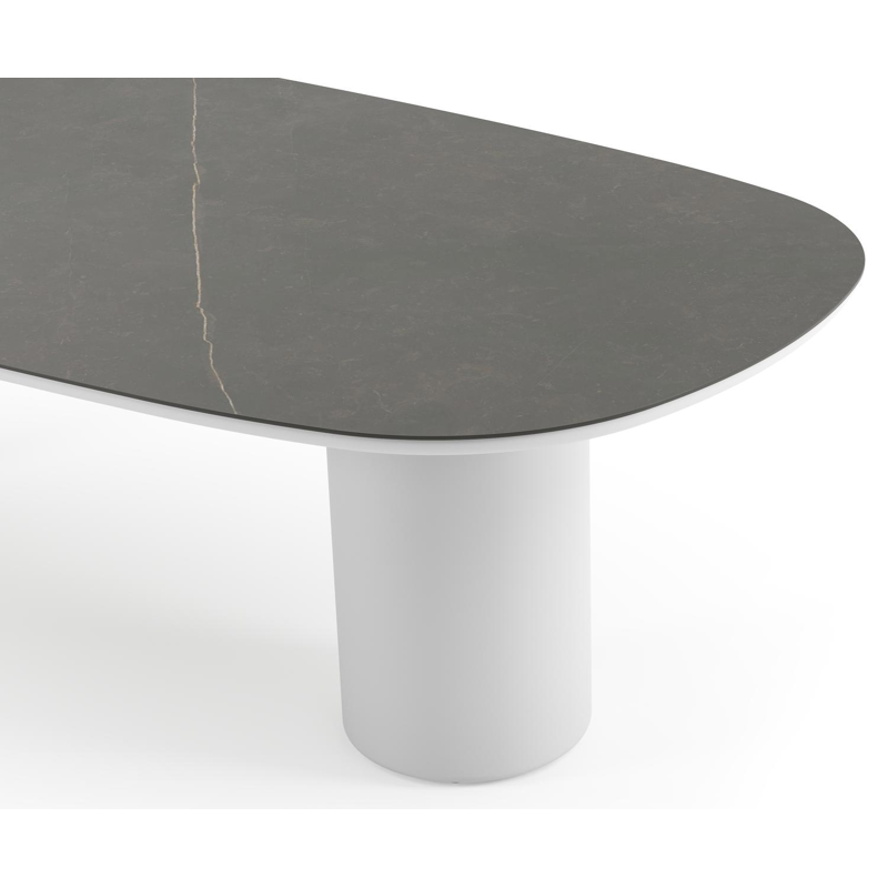 Table de jardin Amico bombo en aluminium blanc et céramique pleine Calatorao - Lg. 270 x Lrg. 125 x Haut. 73.5 cm