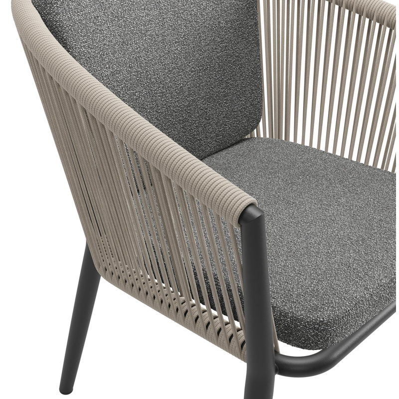 Orso tuinstoel in zwart aluminium en beige verticaal geweven ronde rope met zitkussen in All Weather Cosytica Catania Black