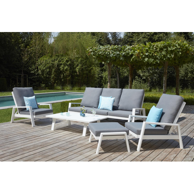 Veneto loungezetel met verstelbare rugleuning 3-zit in wit aluminium met grijs weather+ softtouch kussen