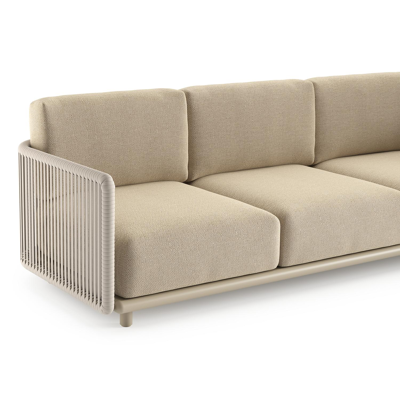 Organo loungeset in beige aluminium en beige verticaal geweven luxe vlakke rope met althea camel all weather Cosytica kussen