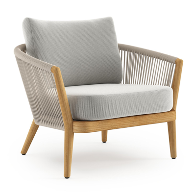 Fauteuil de jardin Orso en tecken corde ronde tissée verticalement beige et coussins en all weather sunbrella® luxe Lopi Ash