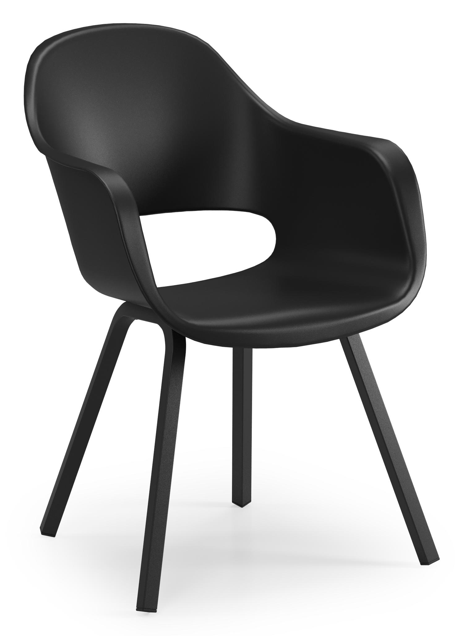 Mira rechthoekige afgeronde tuinset in zwart aluminium en teak natural finish met 6 Artena tuinstoelen