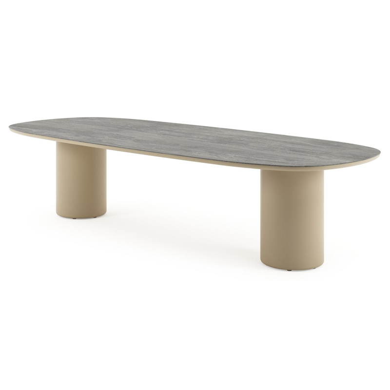 Amico tuintafel bombo in beige aluminium en volkeramiek Aspen Grey - L 320 x B 130 x H 73.5 cm
